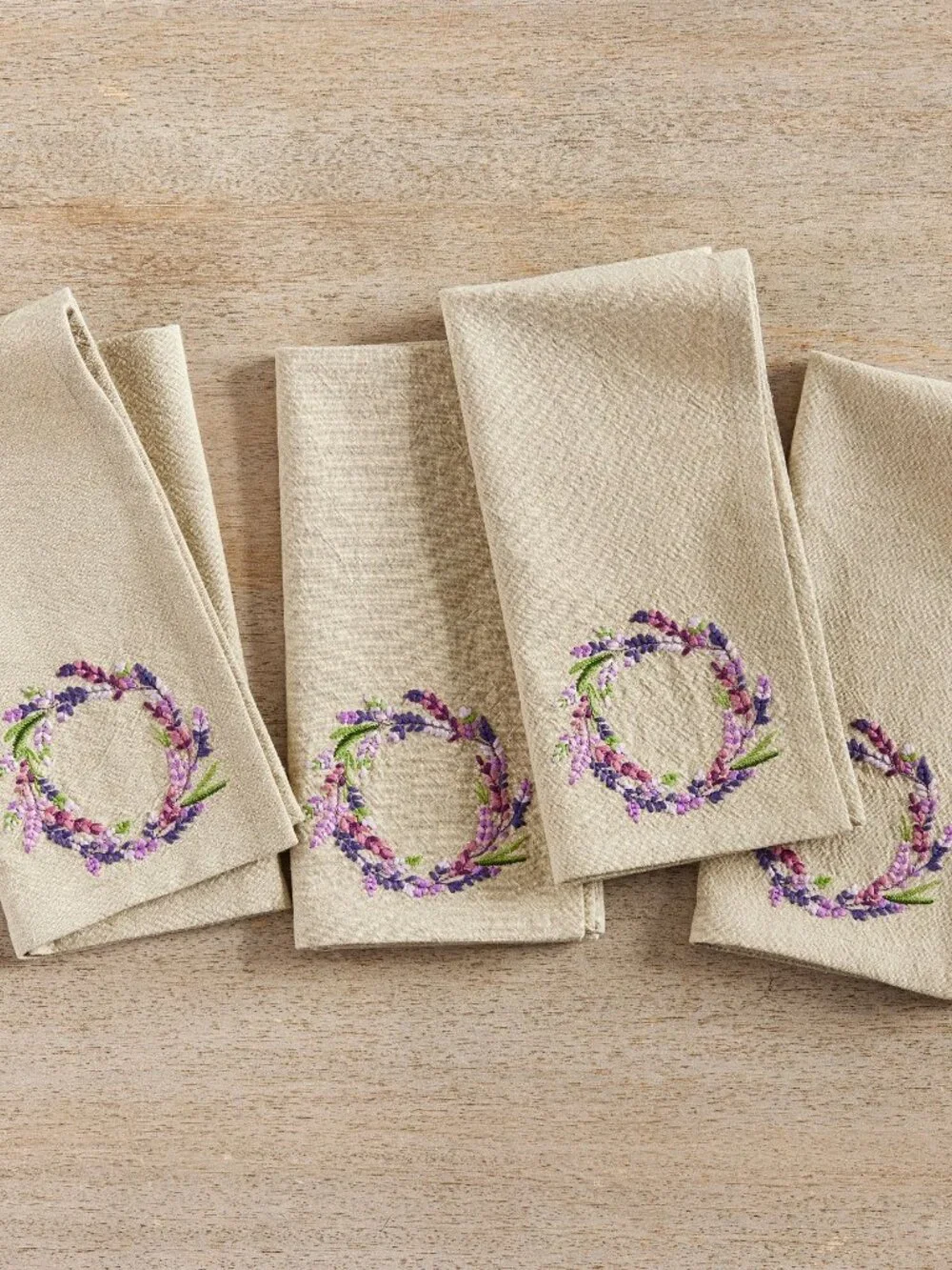 8 Monique Lhuillier x Pottery Barn Napkin Set Provence Purple Floral Embroidered